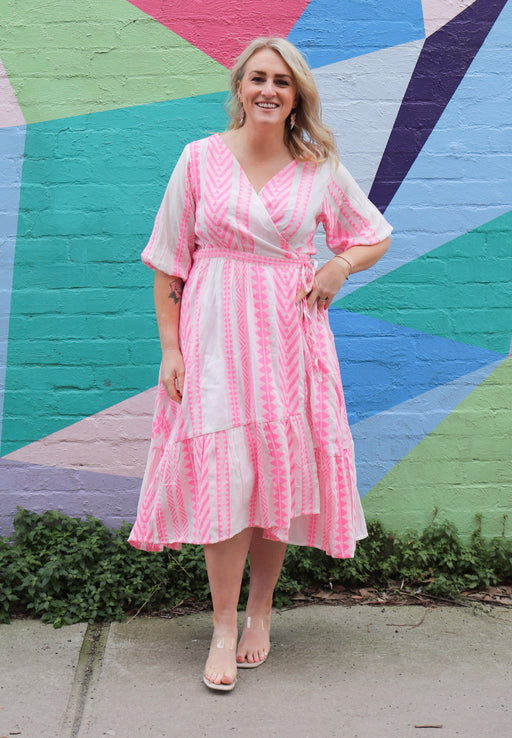Teddy Wrap Dress in Pink Cotton Jacquard