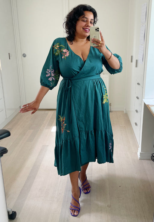 PRE ORDER - Teddy Wrap Dress with Embroidered Botánica
