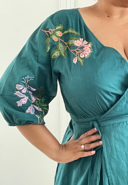 Teddy Wrap Dress with Embroidered Botánica